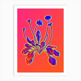 Neon Daisy Flowers Botanical in Hot Pink and Electric Blue n.0391 Art Print