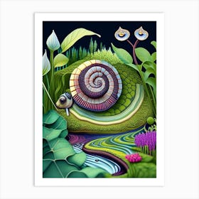 Snail By Freshwater Stream Patchwork Art Print