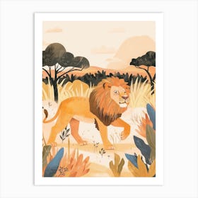 African Lion Hunting In The Savannah Illustration 1 Art Print