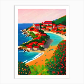 Sveti Stefan Beach, Montenegro Hockney Style Art Print