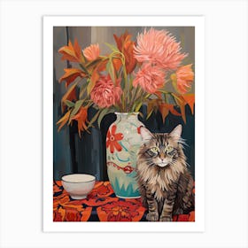 Protea Flower Vase And A Cat, A Painting In The Style Of Matisse 2 Art Print