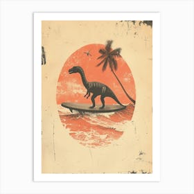 Vintage Corythosaurus Dinosaur On A Surf Board 1 Art Print