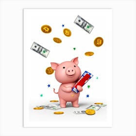 Baby Pig As A Corporate Mascot Clutching A Billfold Playing Cards Scattered Nearby Depicting Variou (2) Art Print