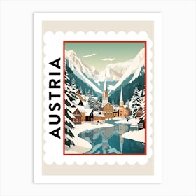 Retro Winter Stamp Poster Hallstatt Austria 3 Art Print