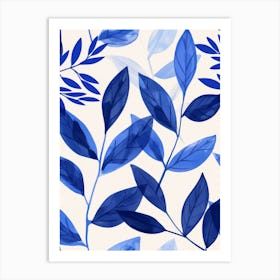 Blue Watercolor Leaves Art Print