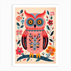 Pink Scandi Eastern Screech Owl 3 Art Print