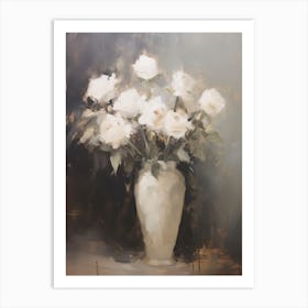 White Rose Vintage Abstract Painting Art Print