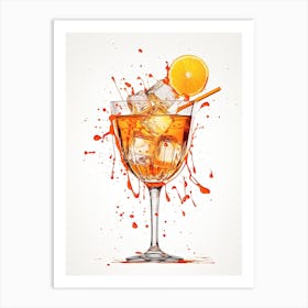 Watercolour Aperol Spritz Floral Infusion Cocktail 3 Art Print