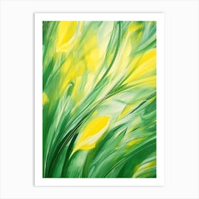 Daffodils Twist Stems Pointed Leaves Yellow Strokes Green 1 Art Print