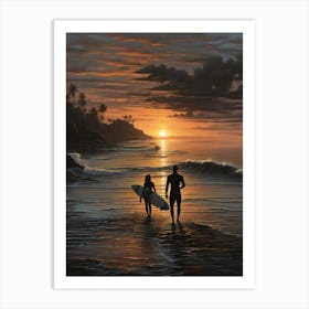 Surfers At Sunset Art Print