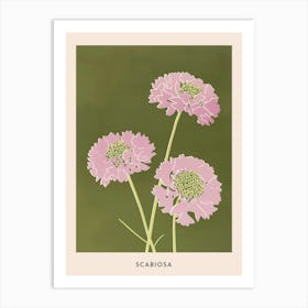 Pink & Green Scabiosa 1 Flower Poster Art Print