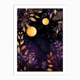 Moon And Leaves Background 1 Art Print