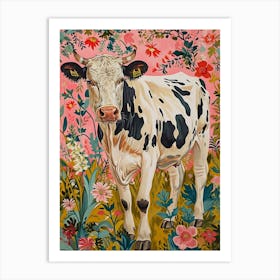 Floral Animal Painting Cow 4 Art Print