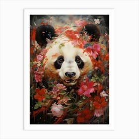 Panda Bear With Flowers Art Print