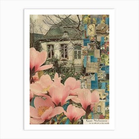 Pink Flowers Scrapbook Collage Cottage 1 Art Print