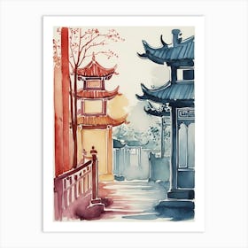 Watercolor Of Chinese Pagoda 2 Art Print