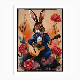 Rabbit With Guitar Art Print