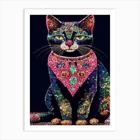 Mosaic Cat, Vivid Colors, Bohemian Aesthetic Art Print