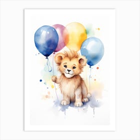 Playing With Balloons Car Watercolour Lion Art Painting 4 Art Print
