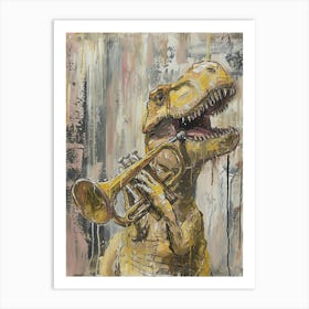 Graffiti Pastel Painting Dinosaur Playing Trumpet 2 Art Print