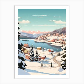 Vintage Winter Travel Illustration Big Bear Lake California 4 Art Print