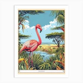 Greater Flamingo Tanzania Tropical Illustration 6 Poster Art Print