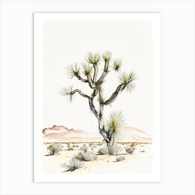 Joshua Tree In Desert Minimilist Watercolour  (2) Art Print