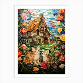 Mosaic Of Kittens In A Medieval Cottage Garden Art Print