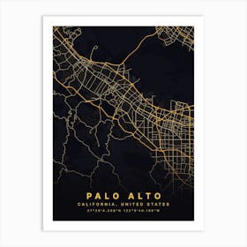 Palo Alto California Usa Black And Gold Map Art Print