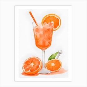 Aperol With Ice And Orange Watercolor Vertical Composition 27 Art Print