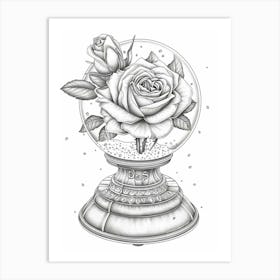 Rose In A Snow Globe Line Drawing 3 Art Print