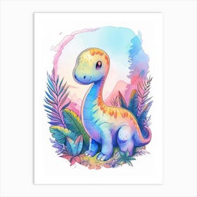 Pastel Rainbow Plateosaurus Dinosaur 2 Art Print