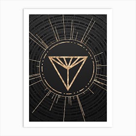 Geometric Glyph Symbol in Gold with Radial Array Lines on Dark Gray n.0028 Art Print