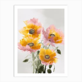 Sunflowers Flowers Acrylic Painting In Pastel Colours 7 Art Print