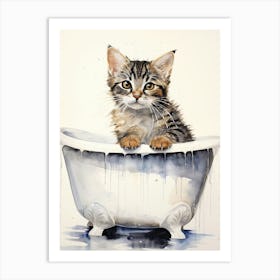 American Shorthair Cat In Bathtub Bathroom 2 Art Print