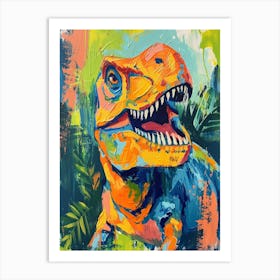 Dinosaur Orange Blue Brushstrokes Portrait 1 Art Print