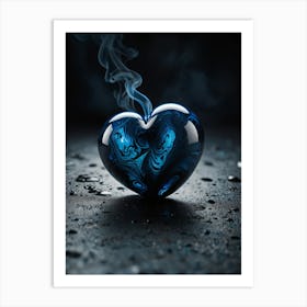 Blue Heart With Smoke Art Print