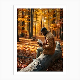 Man Reading Book In Autumn Forest Poster