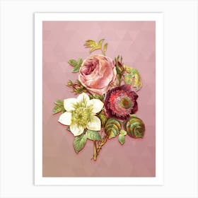 Vintage Anemone Rose Botanical Art on Crystal Rose n.1061 Art Print