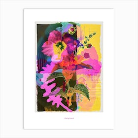 Hollyhock 3 Neon Flower Collage Poster Art Print
