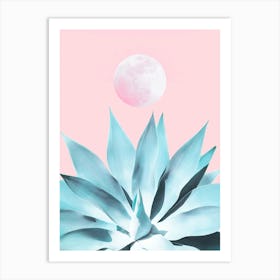 Minimal Tropical Agave Cactus on Pink Moon Art Print