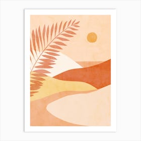 Mid Mod Boho Tropical Summer Landscape Peach Fuzz, Red, ochre Art Print