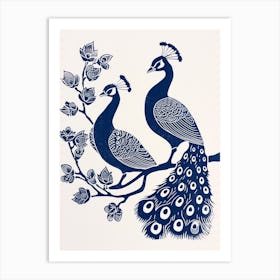 Two Peacocks In A Tree Linocut Inspired Art Print