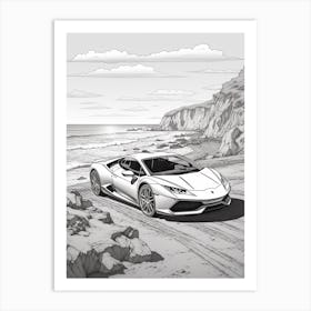 Lamborghini Huracan Coastal Line Drawing 1 Art Print