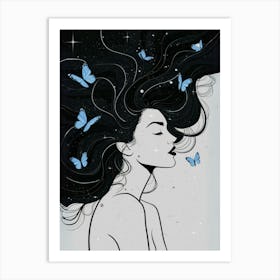 Girl With Butterflies In Her Hair Art Print