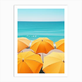 Orange Umbrellas On The Beach Art Print