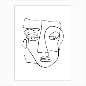 Abstract Portrait Of A Face Minimalist Line Art Monoline Illustration Art Print