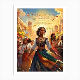 A Multicultural Parade Illustrative Poster Style Showcasing Various Ethnic Groups Dressed In Tradi (5) Art Print