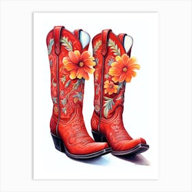 Cowgirl Boots Red Art Print
