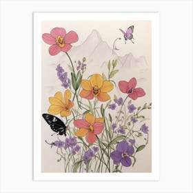 Orchids And Butterflies 1 Art Print